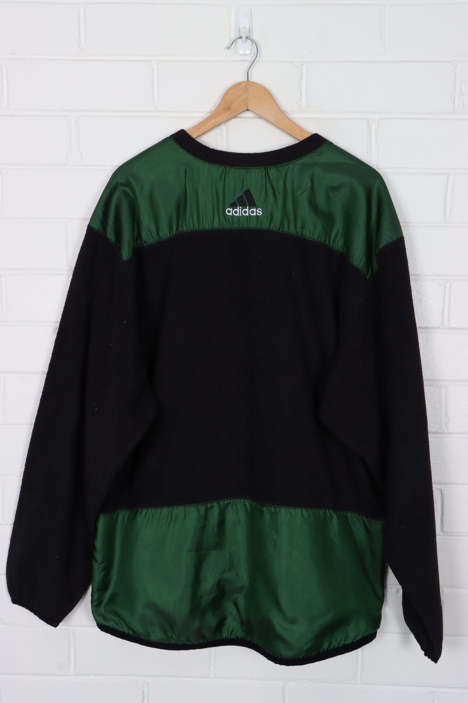 ADIDAS Green & Black Colour Block Fleece Pullover (XL)