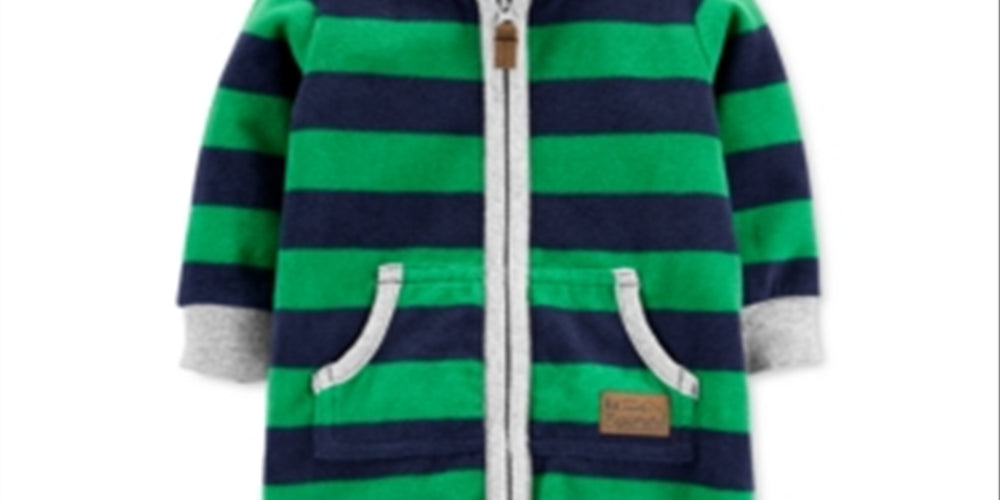 Carter's Boy's 1 Piece Striped Zip Up Fleece Footless Sleep & Play Sleeper Green Size 18MOS