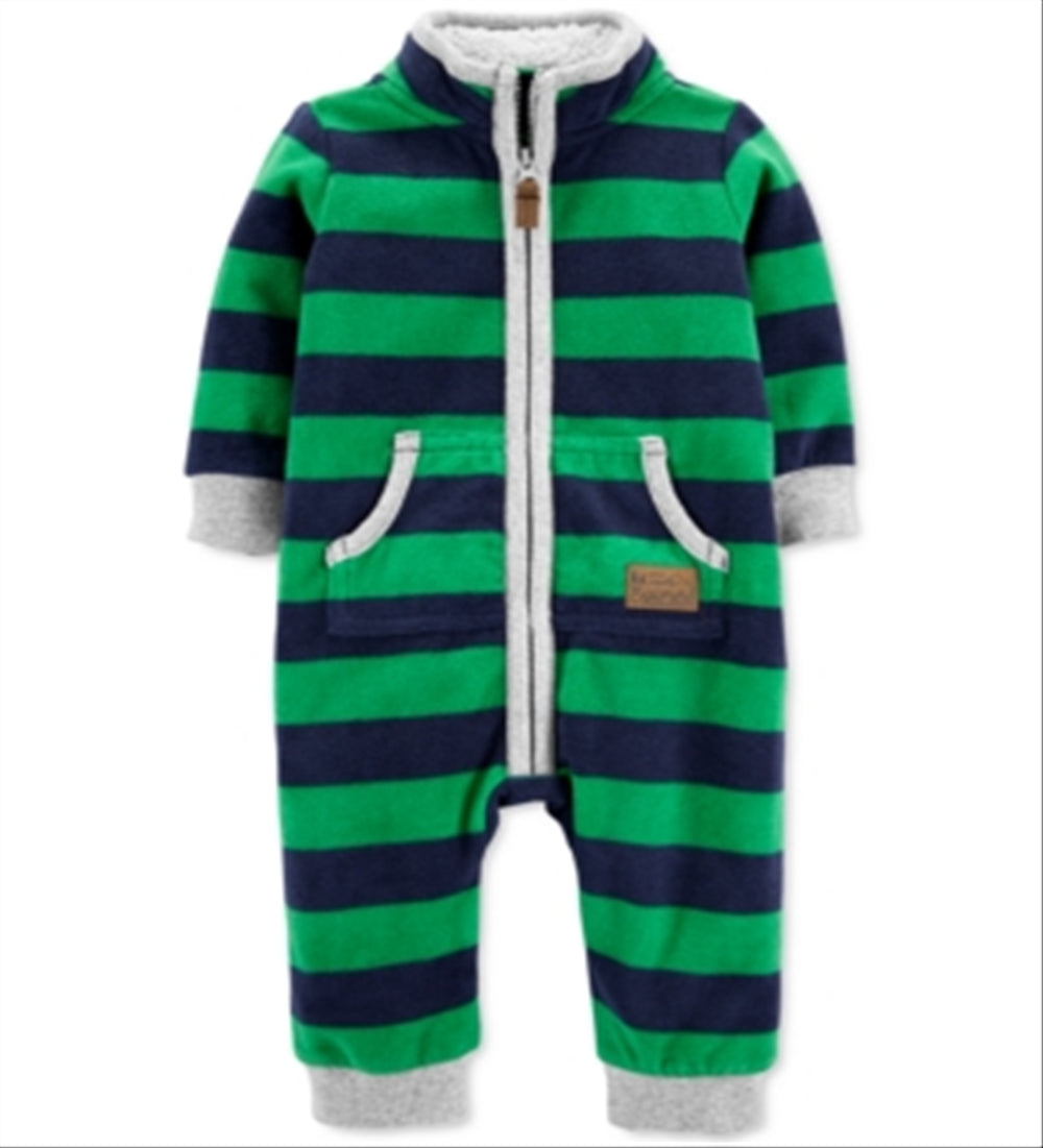 Carter's Boy's 1 Piece Striped Zip Up Fleece Footless Sleep & Play Sleeper Green Size 18MOS