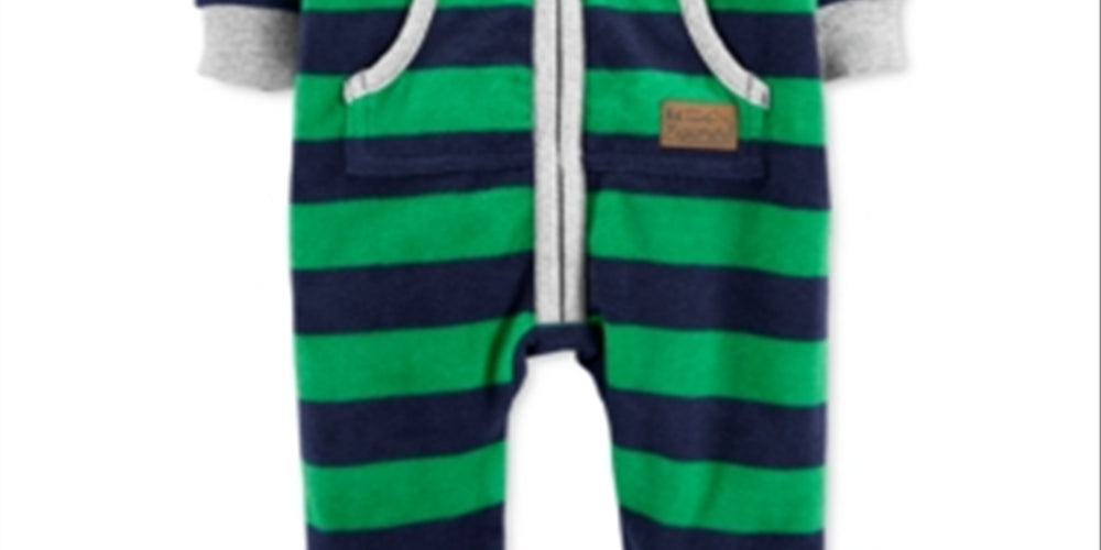 Carter's Boy's 1 Piece Striped Zip Up Fleece Footless Sleep & Play Sleeper Green Size 18MOS