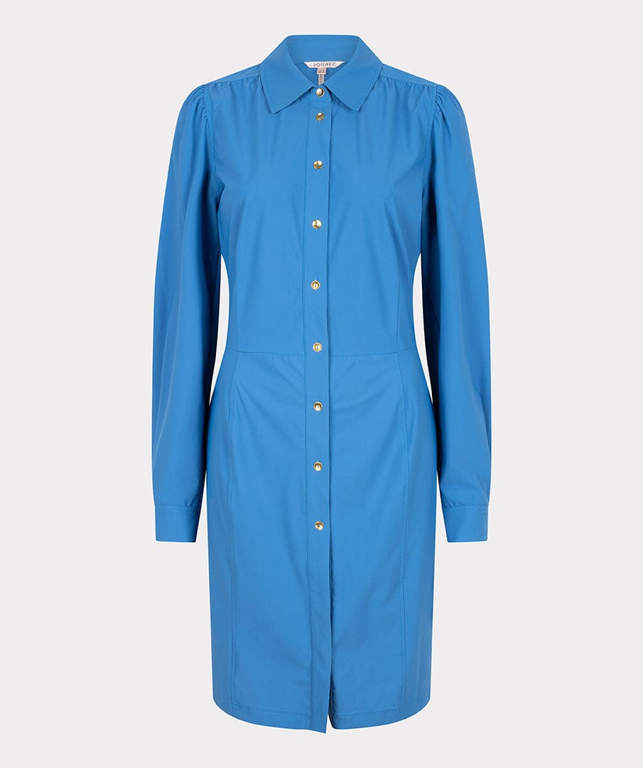 Esqualo Puff Sleeve Shirt Dress in Blue- SP2305016