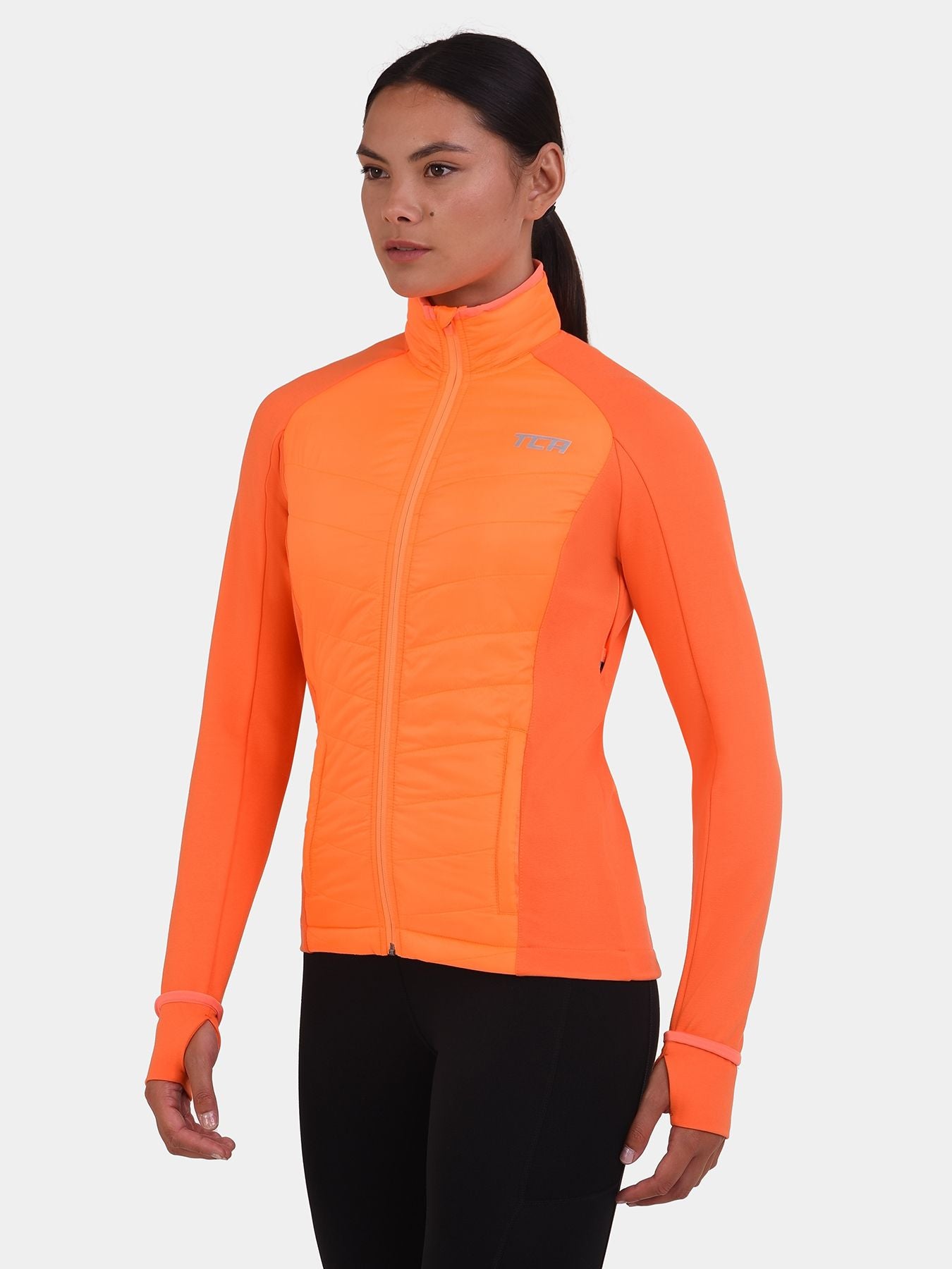 Excel Running Padded Packable Hooded Jacket For Women With Thumbholes, Underarm Ventilation Zips, Zip Pockets & Reflective Strip