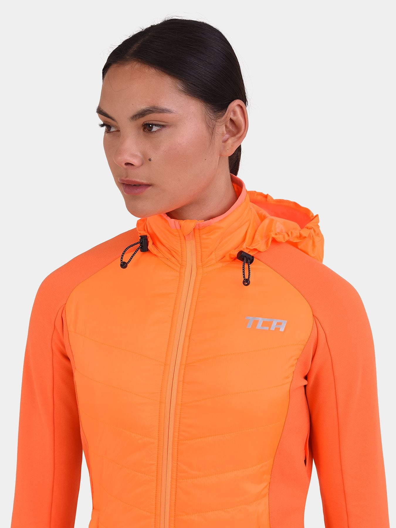 Excel Running Padded Packable Hooded Jacket For Women With Thumbholes, Underarm Ventilation Zips, Zip Pockets & Reflective Strip