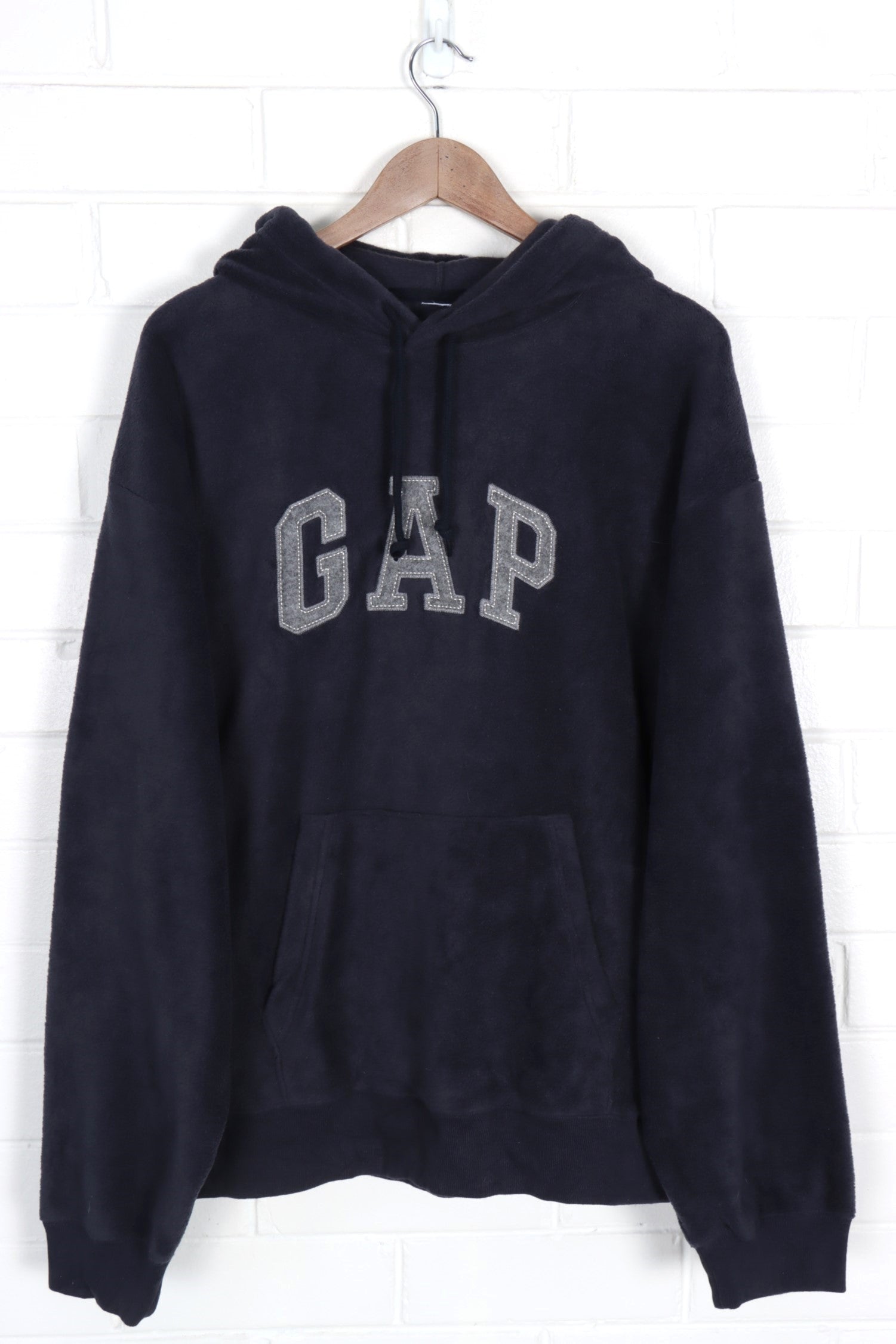 GAP Felt Navy & Grey Fleece Front Pocket Hoodie (XXXL)