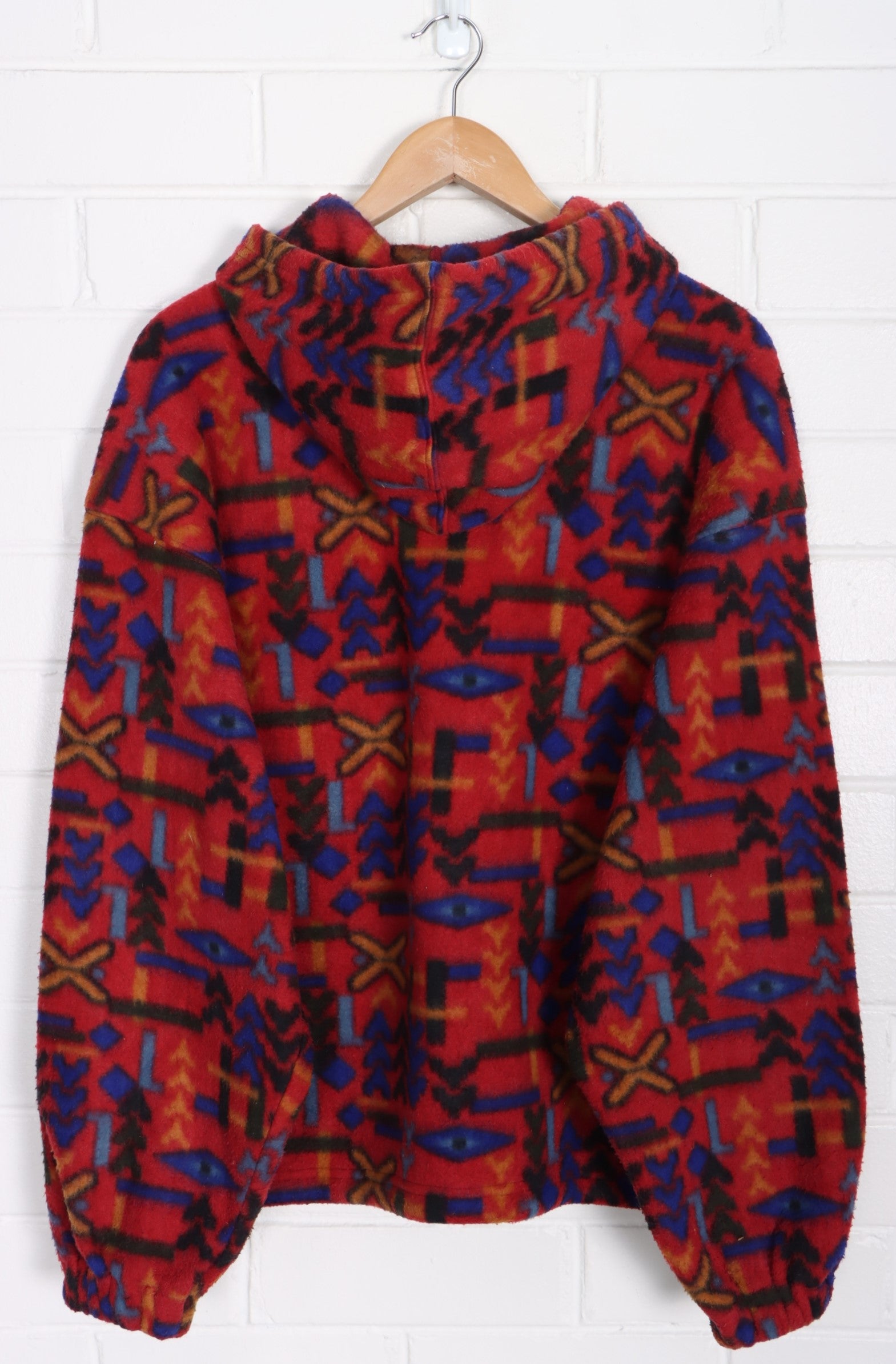 Geometric Print 1/4 Snap Hooded Fleece Sweatshirt (XL)