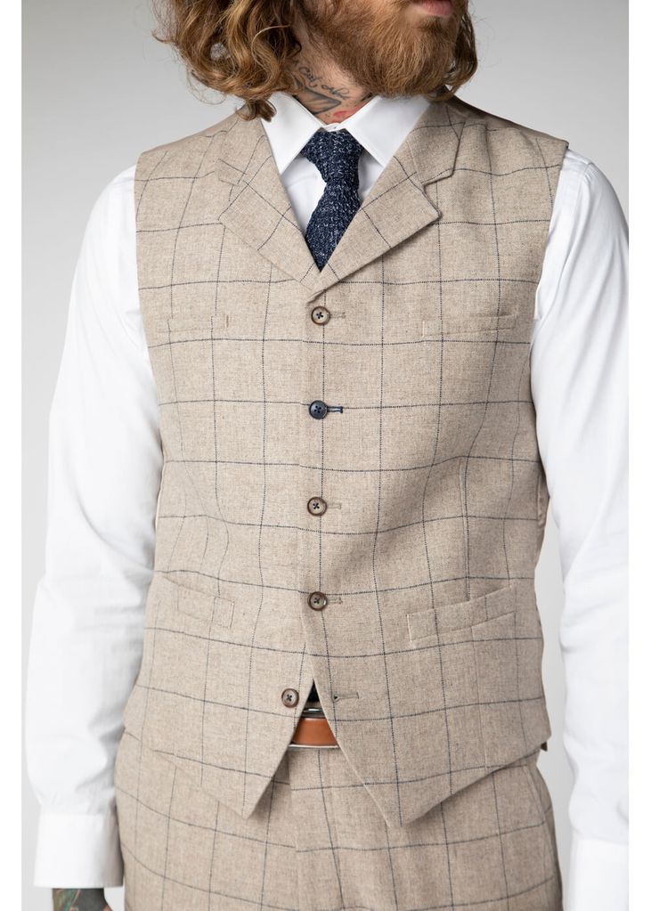 Gibson London Men's Stefan Check Tweed Gilet Stone