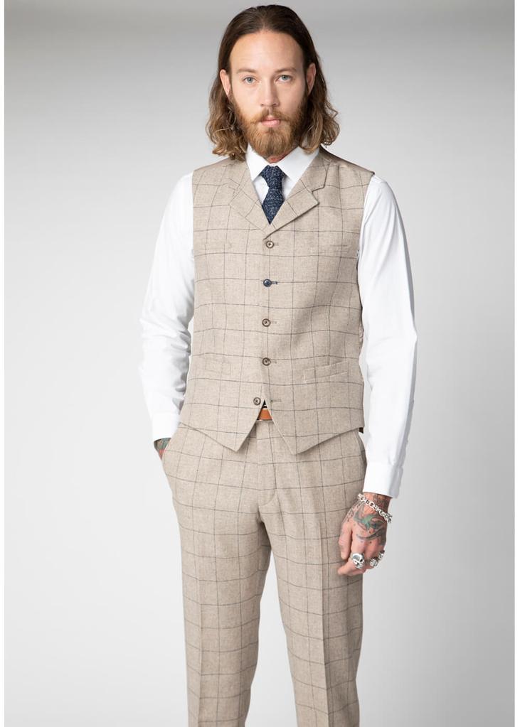 Gibson London Men's Stefan Check Tweed Gilet Stone