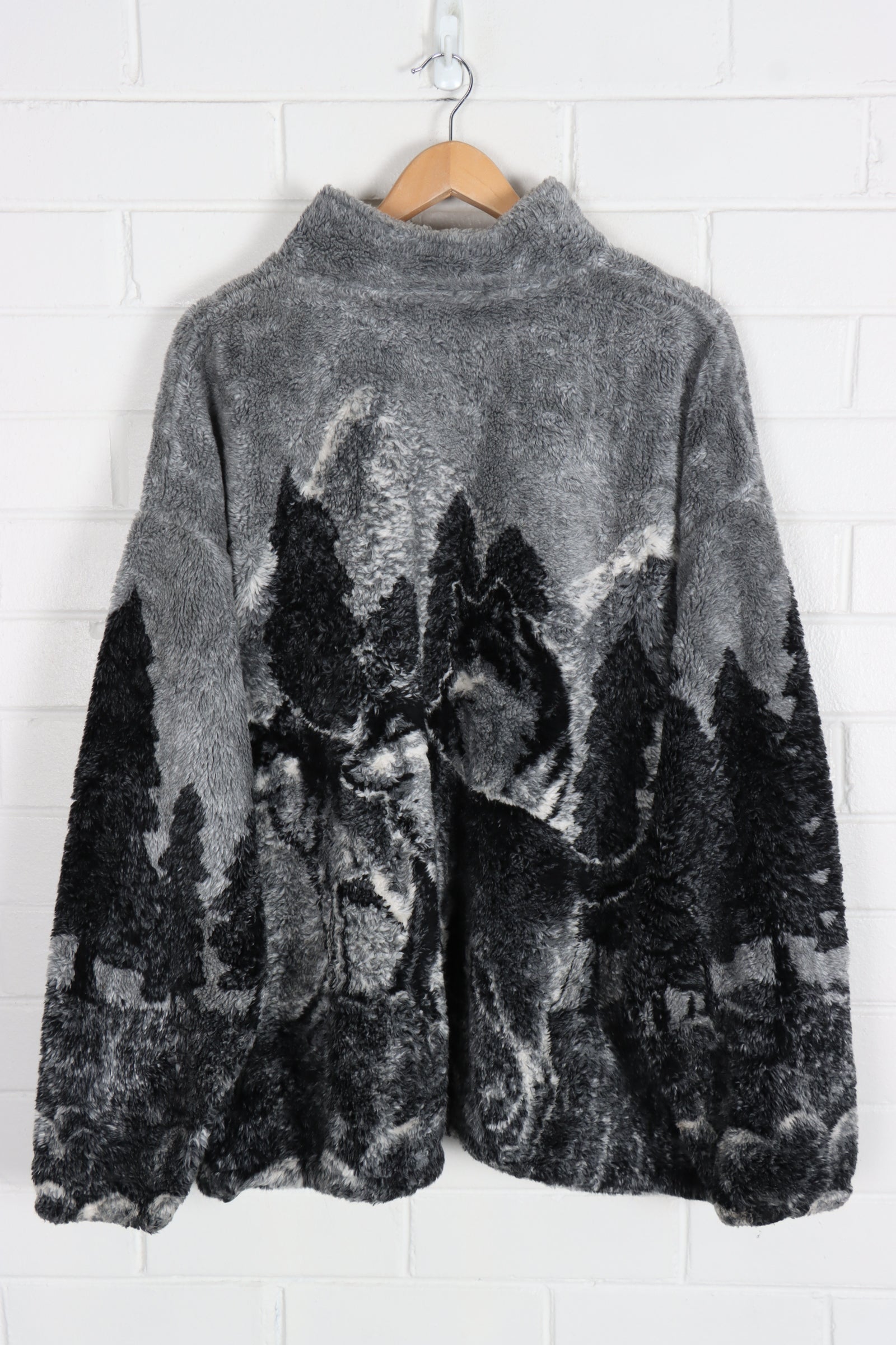 Grey All Over Wolf & Nature Fleece Print Jacket (XXXL)