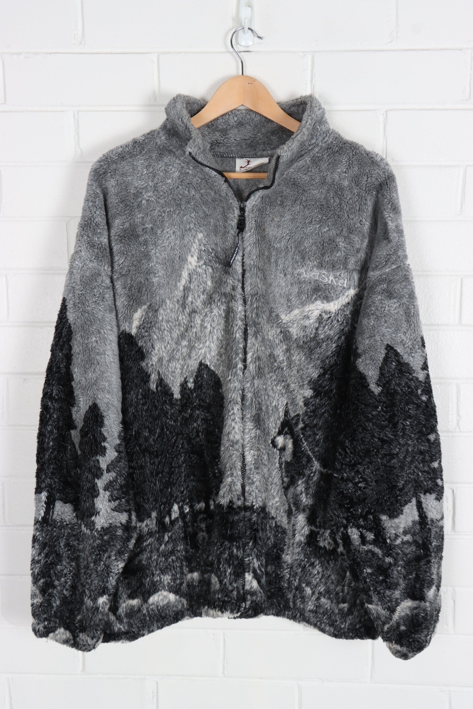 Grey All Over Wolf & Nature Fleece Print Jacket (XXXL)