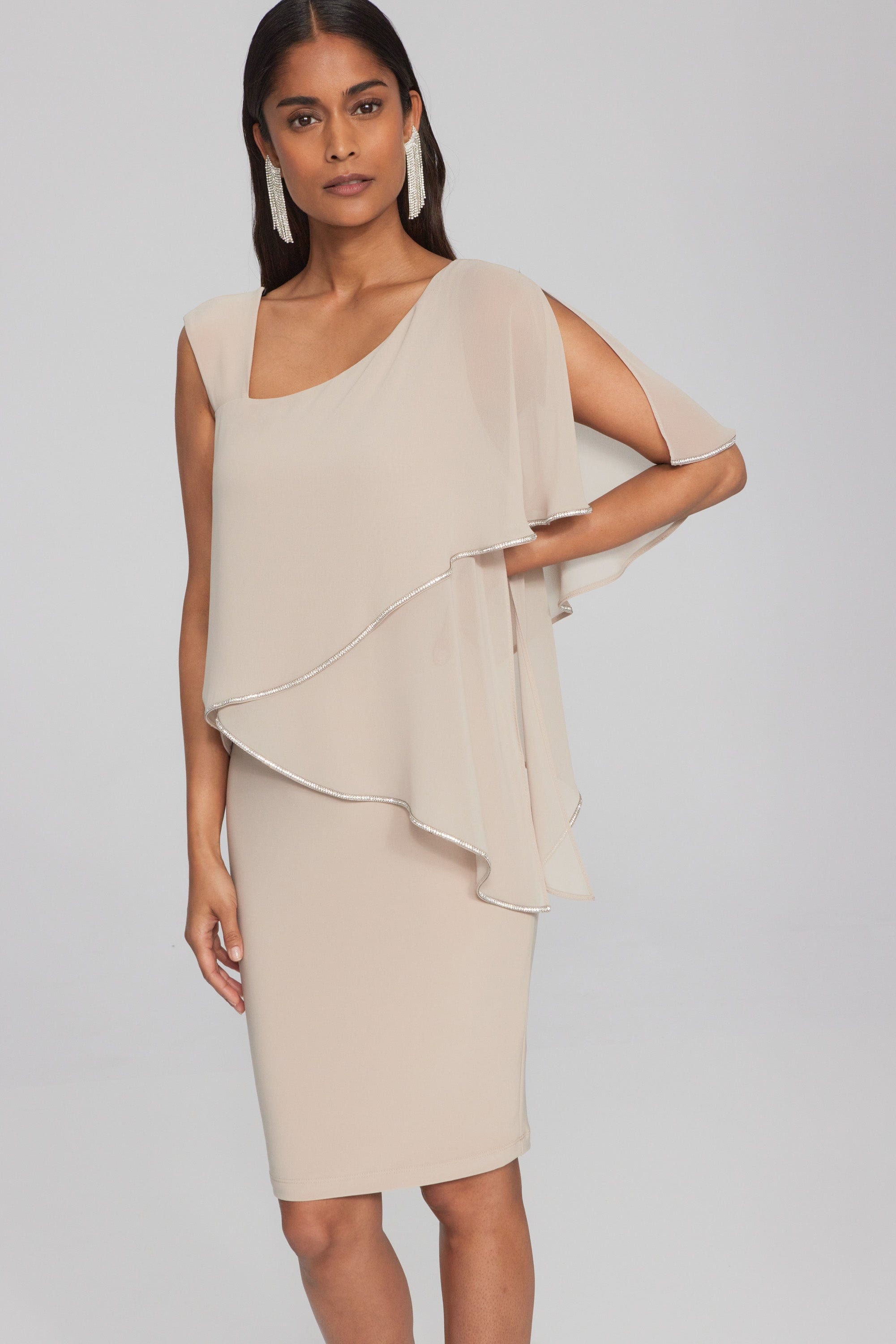 Joseph Ribkoff Silky Knit and Chiffon Asymmetrical Sheath Dress - 241721