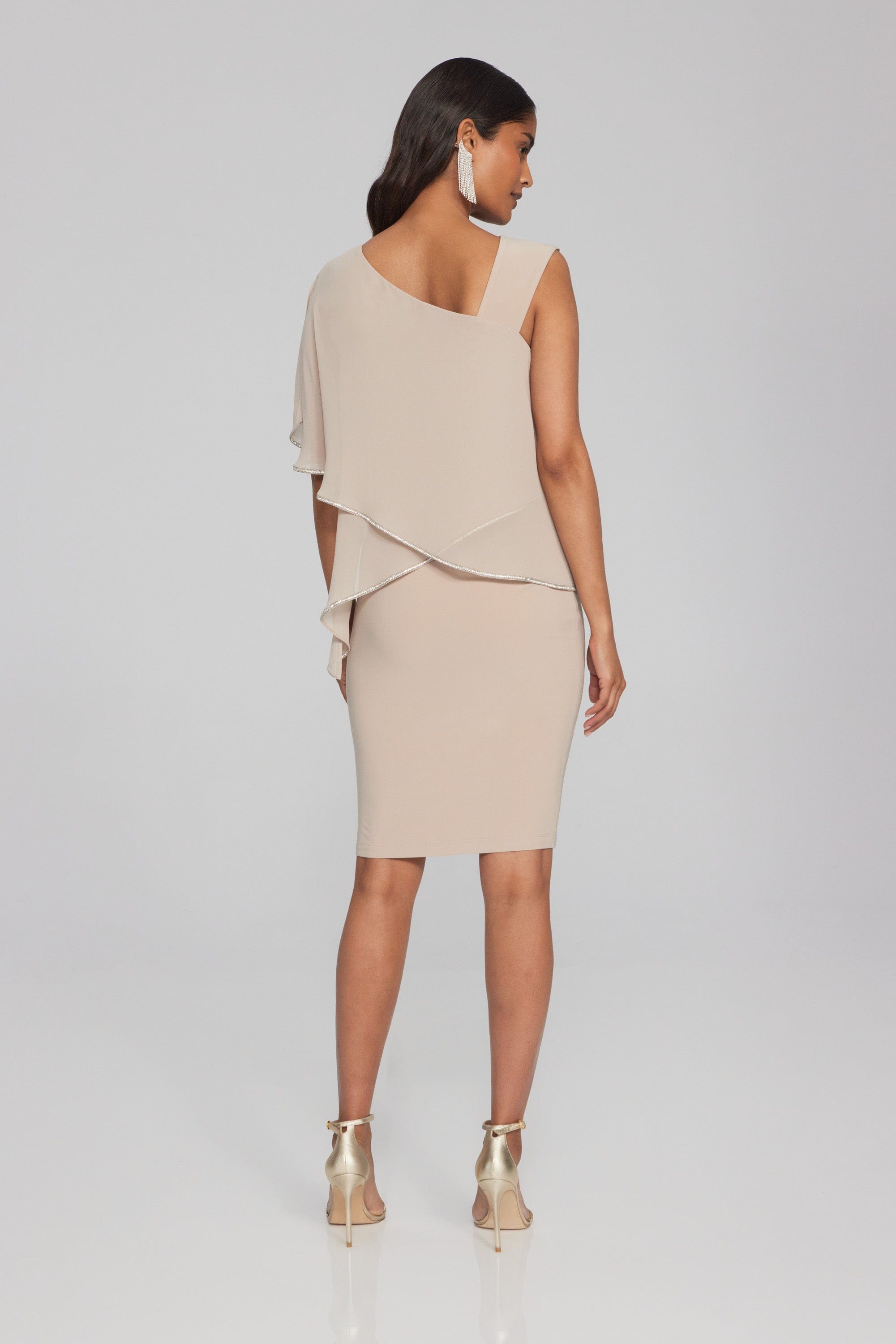 Joseph Ribkoff Silky Knit and Chiffon Asymmetrical Sheath Dress - 241721