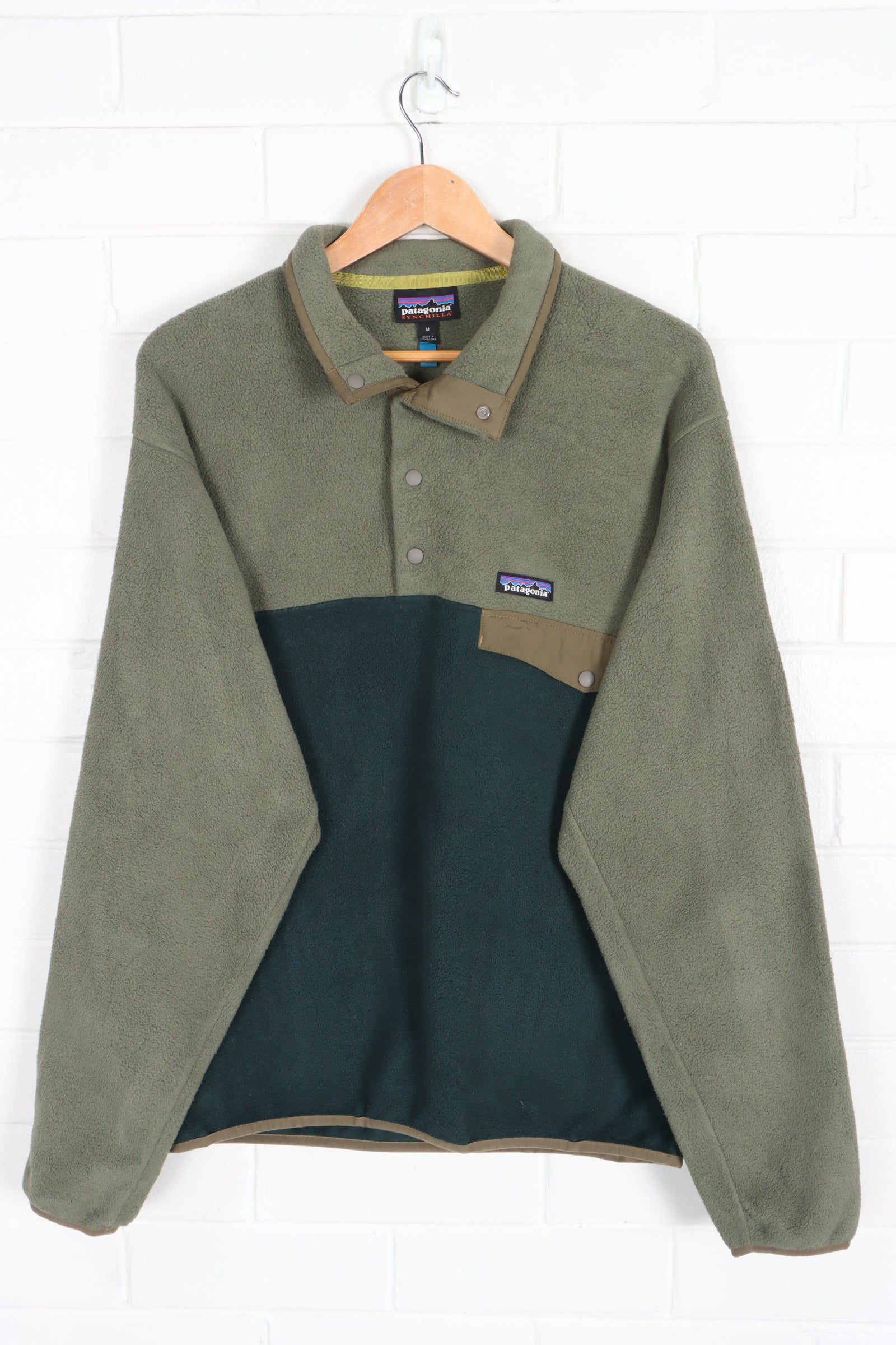 PATAGONIA Green 'Synchilla' Fleece 1/4 Snap Fleece Sweatshirt (M)