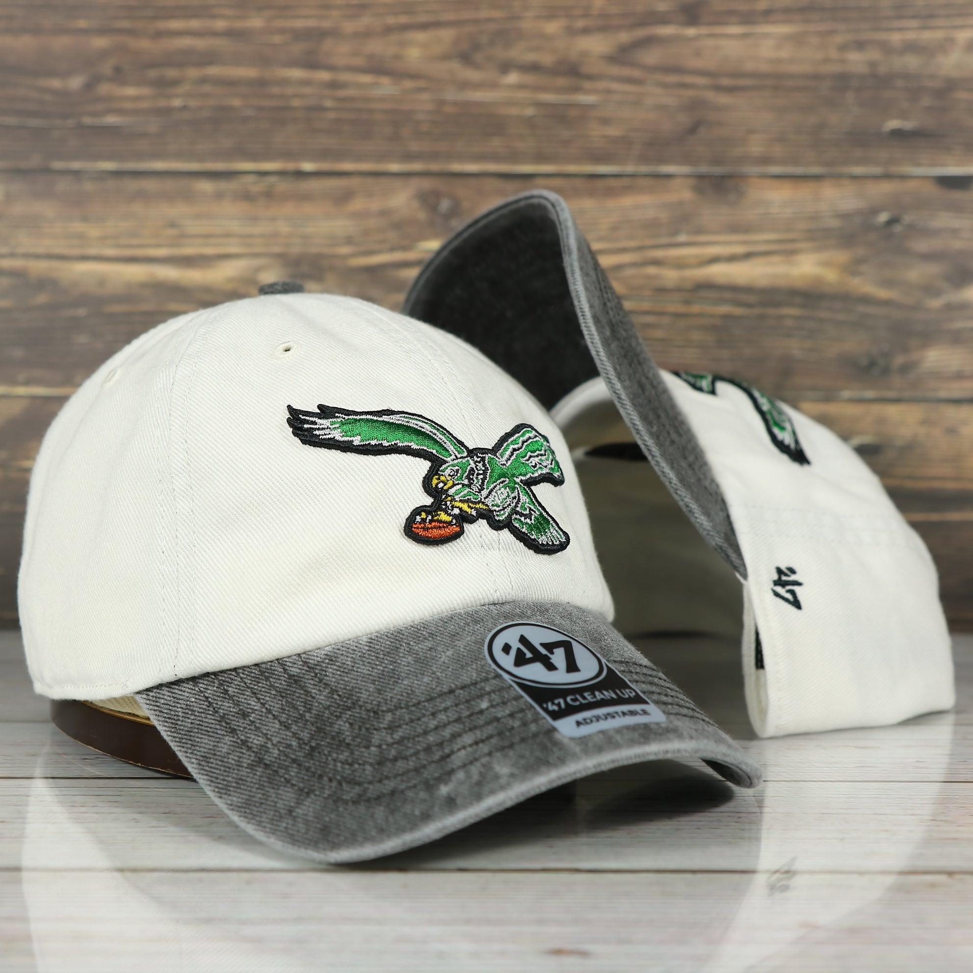 Philadelphia Eagles Throwback Distressed White Dad Hat | White Adjustable Baseball Cap