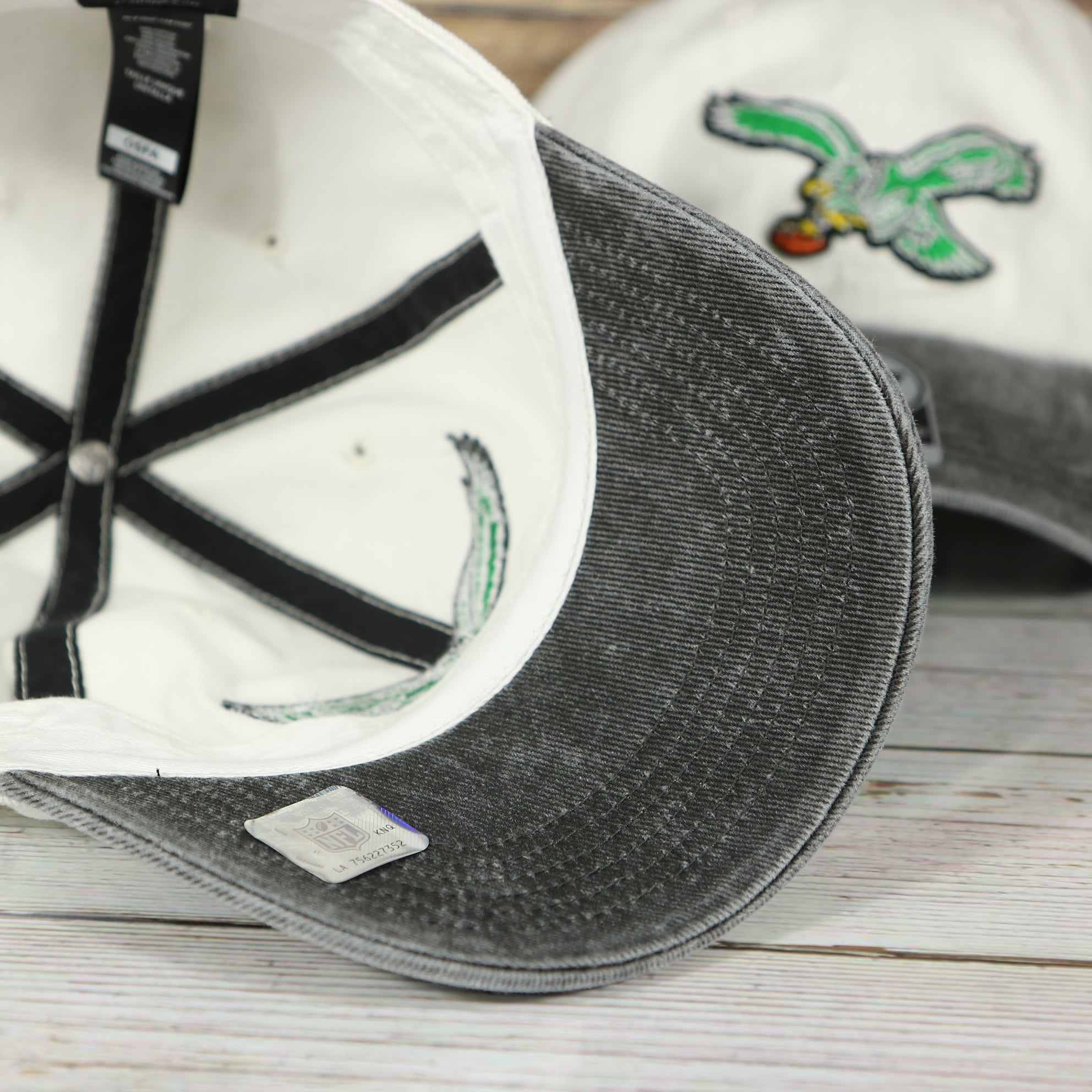 Philadelphia Eagles Throwback Distressed White Dad Hat | White Adjustable Baseball Cap