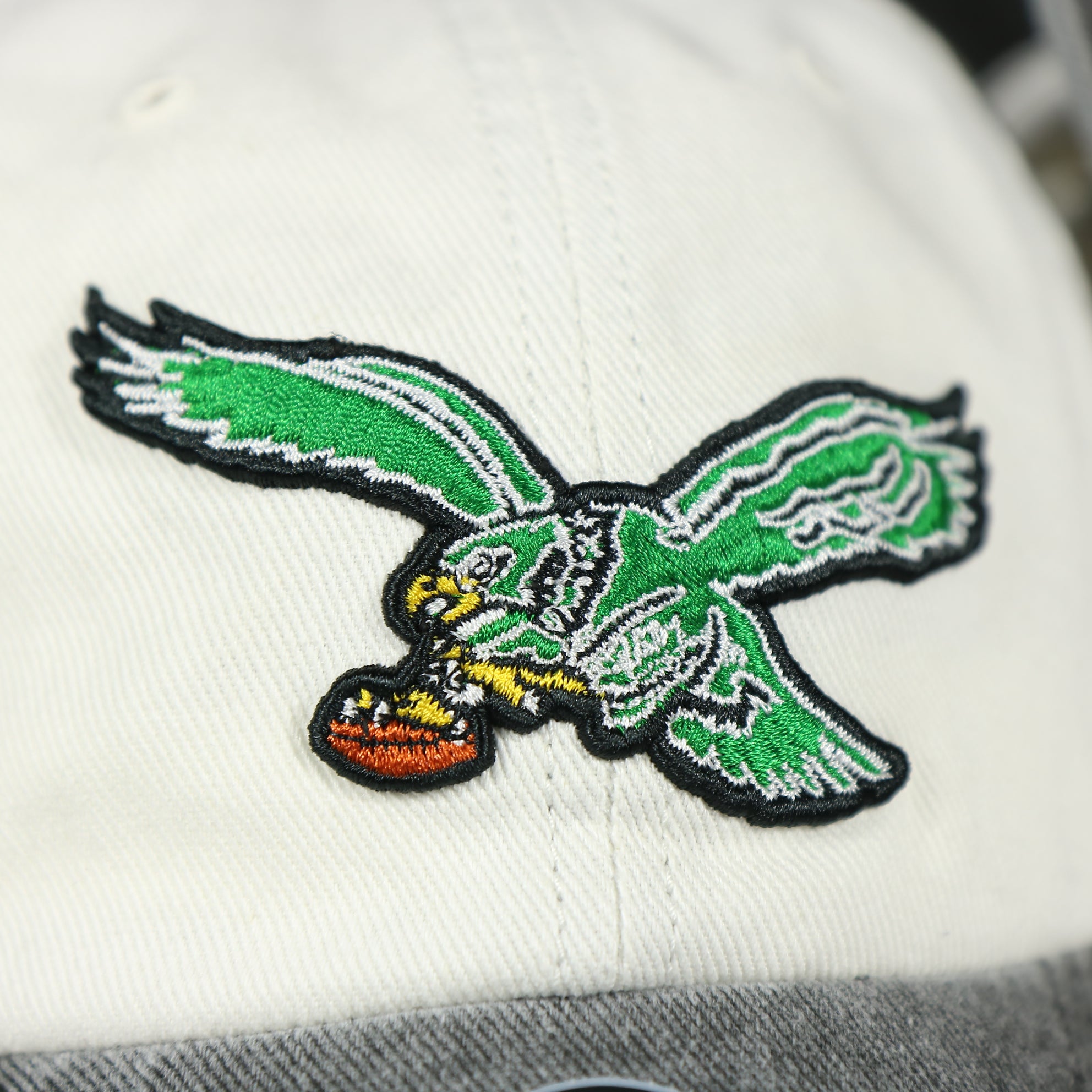 Philadelphia Eagles Throwback Distressed White Dad Hat | White Adjustable Baseball Cap