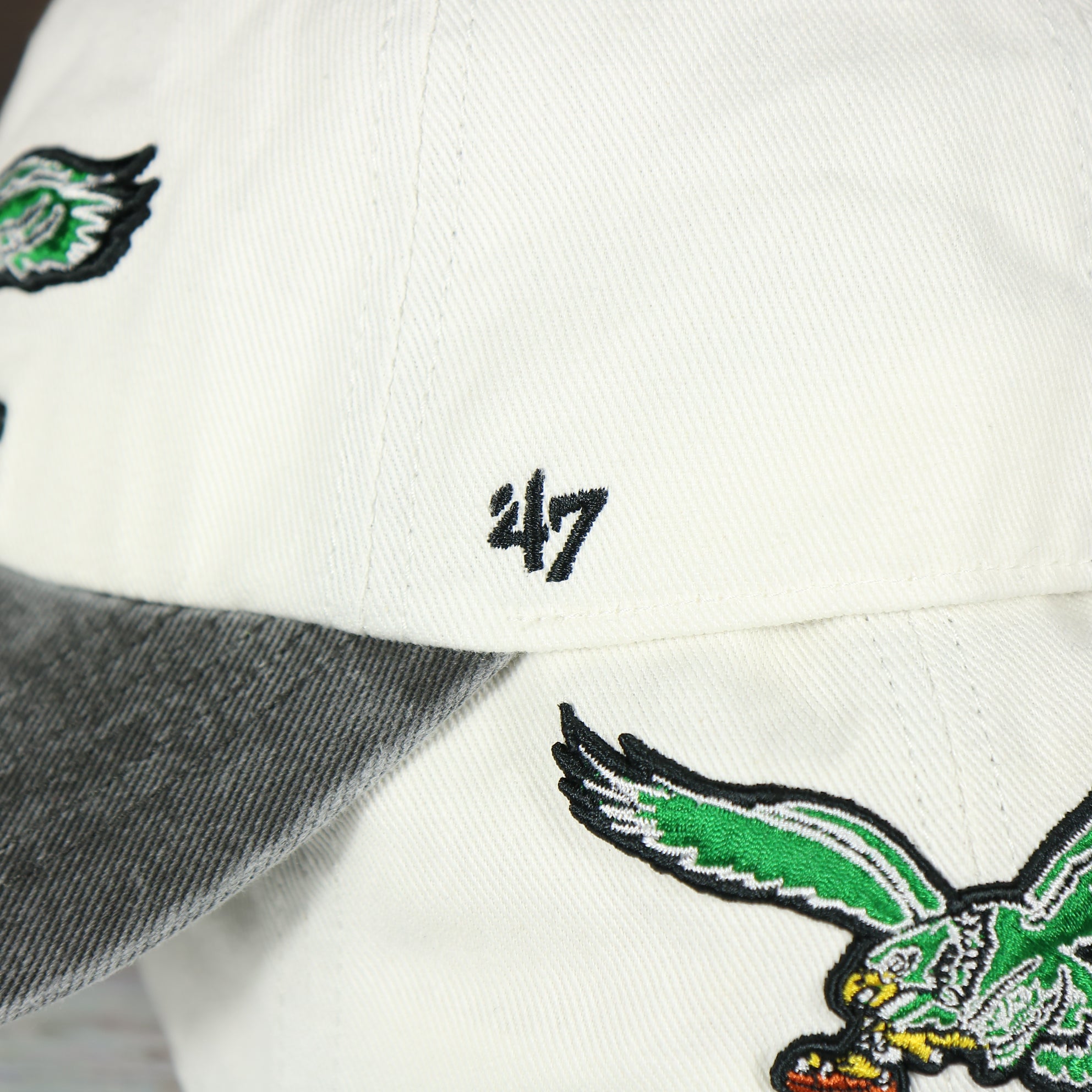 Philadelphia Eagles Throwback Distressed White Dad Hat | White Adjustable Baseball Cap