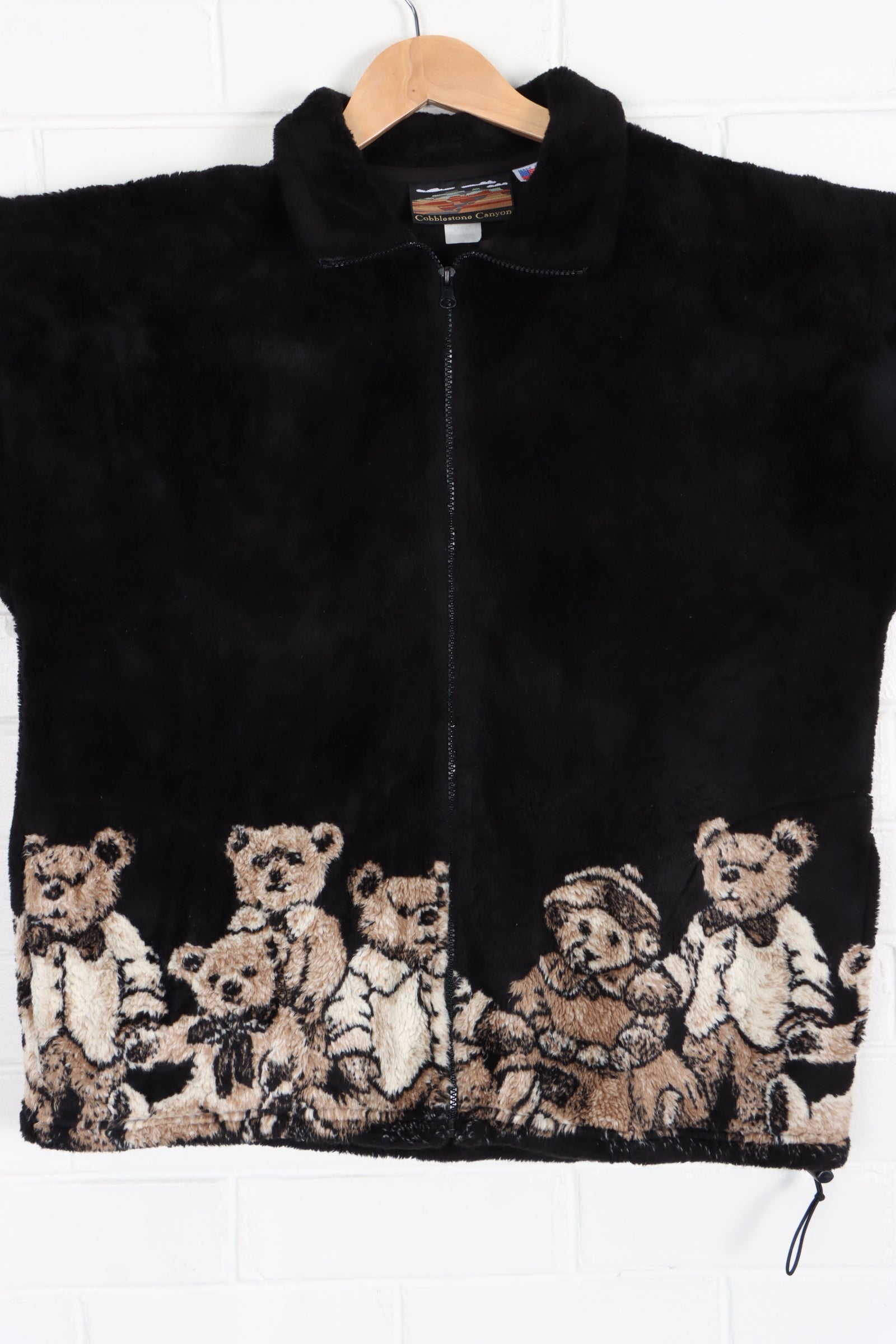 Teddy Bear COBBLESTONE CANYON Black Fleece Jacket USA Made (L)